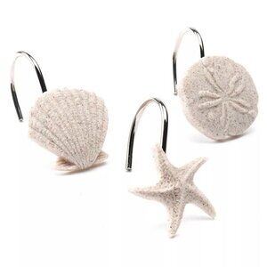 Sonoma Goods Cream Coastal Sand Dollar Sea Shell 12 pk Shower Curtain Hooks New